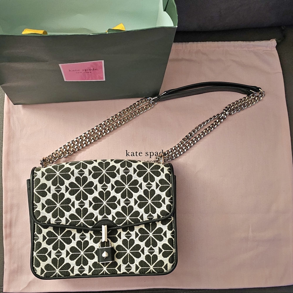 Kate Spade Green and White Floral Chain Bag